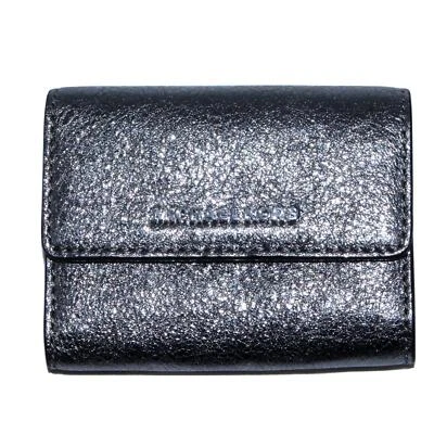 MICHAEL KORS Jet Travel Card Case Wallet MK Metallic Silver Pebble Leather NWOT - Image 1 of 4