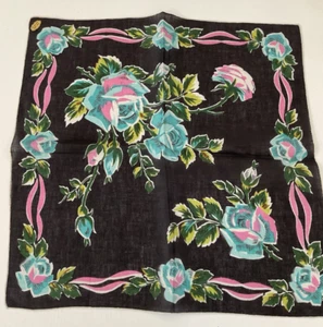 VINTAGE HANKIE - BEAUTIFUL BLACK WITH LOVELY FLORAL DESIGN 15" NWT - Picture 1 of 6