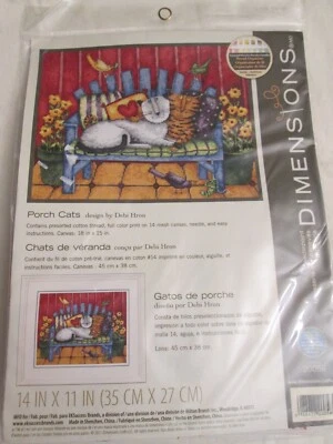 Porch Cats Dimensions Needlepoint Kit 14X11" Birds Flowers 20056 Debi Hron NIP  - Image 1 of 4