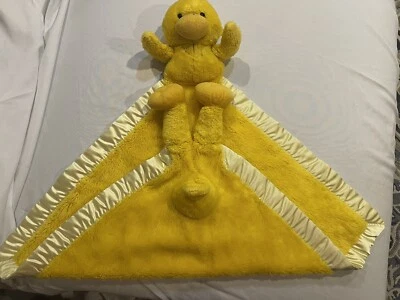 Vtg My Banky Blankie Lovie Lovey Plush Duck Satin Trim Baby Blanket Toy Yellow - Image 1 of 4