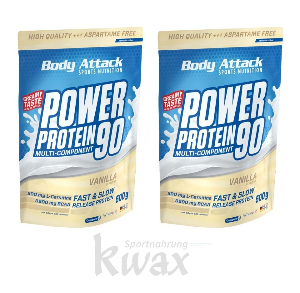 (EUR 40,95/kg) 2er-Pack - Body Attack - Power Protein 90 - 2 x 500g Beutel - Bild 1 von 1