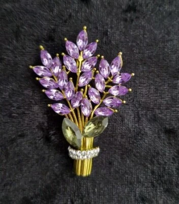 Broche ramo lavanda púrpura diamantes de imitación de inspiración vintage joyería regalo planta  Foto 1 de 3