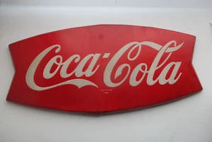Vintage Coca-Cola Coke Soda Metal Fishtail Store Sign 26" x 12" - Picture 1 of 10