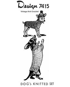 Vtg Knitted Dog Coat Jacket Cap Pattern Mail Order Design 7415 AB - Picture 1 of 3