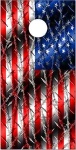 Amerikanische Flagge Stacheldraht LAMINIERT Cornhole Verpackung Tasche werfen Haut Aufkleber Sticker - Bild 1 von 1