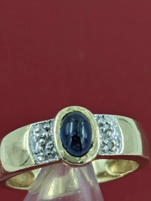 Ring 14K/0,585 Gold Sternsaphir und 4 kleien Brillanten Gr.53 - Bild 1 von 4