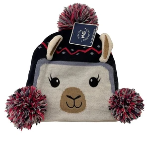 Winter Essentials Girls Llama Pom Pom Beanie New with tags - Picture 1 of 6