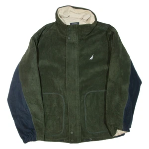 NAUTICA Mens Fleece Jacket Green Colourblock L - Picture 1 of 6