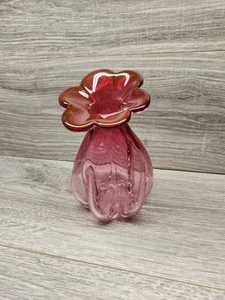 Burton & Burton BRIGHT PINK Hand Blown Bubble Glass Flower Vase Flower Top 8" - Picture 1 of 10