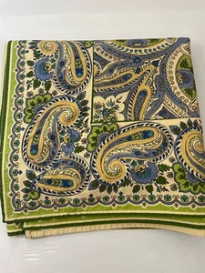 VTG April Cornell Paisley Print Cotton Blue Green Yellow Tablecloth 103” X 59” - Picture 1 of 6