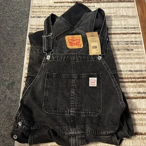Levi's Jeans Mens XL Workwear Red Tab Charcoal Black Overalls Bib NWT - Picture 1 of 9