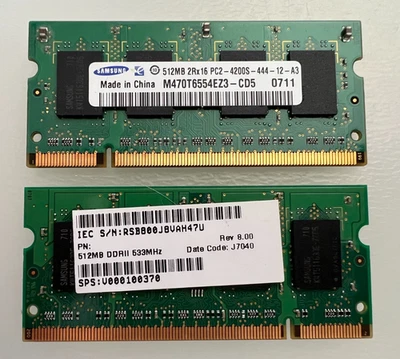 Matched Pair (2) Samsung 512 MB SO-DIMM 533 MHz DDR2 Memory (M470T6554CZ3CD5) - Image 1 of 3