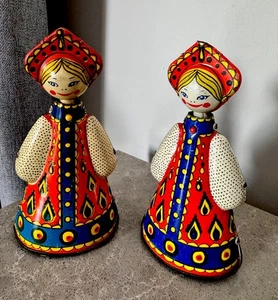 Vintage Set Of 2 USSR Tin Toys “ Dancing Masha” Wind Up Toys - Picture 1 of 10