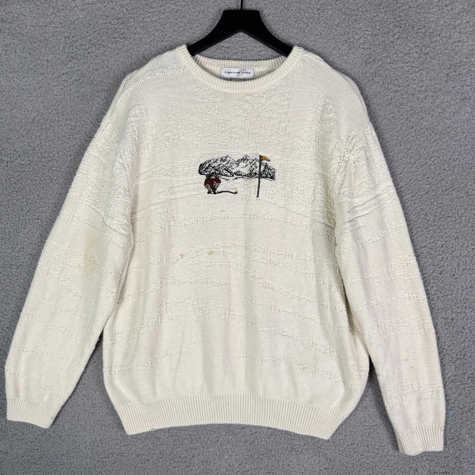 Suéter tejido algodón golf vintage años 90 para hombre XL eslabones de ciprés verde Foto 1 de 4