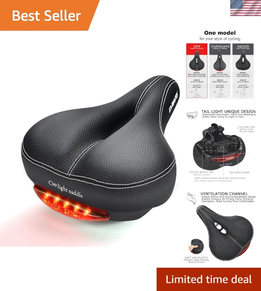 Comfortable Saddles Men Women Bike Seat - C99 Memory Foam Padded Leather Wide 1