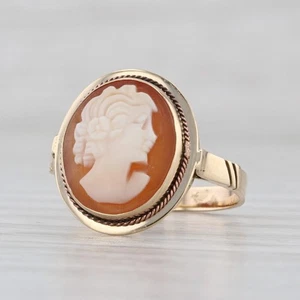 Vintage Shell Cameo Ring 14k Yellow Gold Size 5.5 Figural Carving - Picture 1 of 10