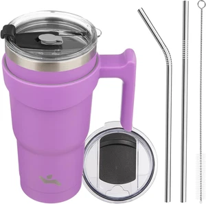 20 Oz Tumbler with Handle and 2 Straw 2 Lid, Insulated Water Bottle Stainless St - Picture 1 of 12