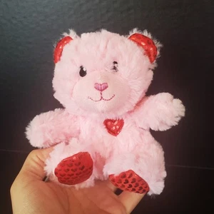 Greenbrier Pink Teddy Bear 5" Plush With Metallic Red Hearts On Paws Chest Patch - Picture 1 of 4
