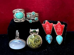 LOTE PLATA ESTERLINA JOYERÍA SAJEN COLGANTES ANILLOS PENDIENTES VINTAGE - Imagen 1 de 16