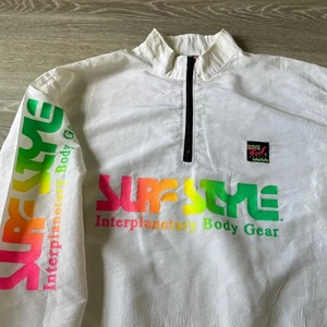 Vintage 80s 90s Surf Style 1/2 Zip Windbreaker Pullover Jacket White Neon OS - Picture 1 of 9