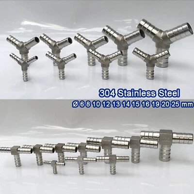 NEIN Edelstahl V2A T-Stück Y-Stück Schlauchtülle Schlauchverbinder - wählbar Φ8~25mm