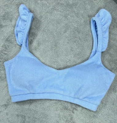 Nuevo sin etiquetas Top de bikini de natación Bar III tela de felpa francesa OTS volantes XS azul para mujer Foto 1 de 4