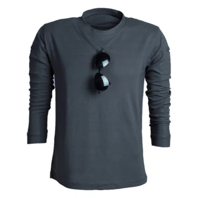 Hommes Solide Rétro Chemise Militaire Ras Cou Manches Longues SPORTS Décontracté - Photo 1/4