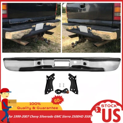 Conjunto de parachoques trasero cromado para Chevy Silverado GMC Sierra 2500HD 3500 1999-2007 Foto 1 de 4