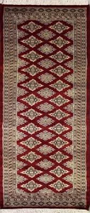 Rugstc 2.5x8 Bokhara Jaldar Red Runner Rug, Hand-Knotted,Geometric,Silk/Wool - Picture 1 of 5