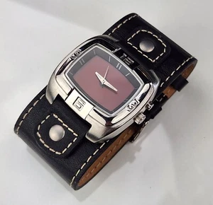 Black Red Relic By Fossil Big Tic Digital Analog Watch Guitar Strap Leather Band - Picture 1 of 6