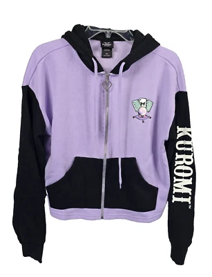 Sudadera con capucha gráfica negra y púrpura Kuromi para niñas cremallera completa polar talla pequeña Foto 1 de 4