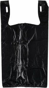 Bags 1/6 Large 21 x 6.5 x 11.5 BLACK T-Shirt Plastic Grocery Shopping Bags F&S - Picture 1 of 2