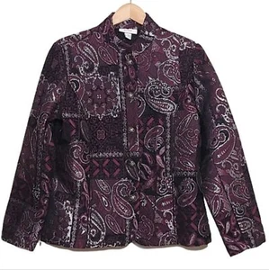 Dressbarn Paisley Sparkle Tapestry Button Blazer - Picture 1 of 14
