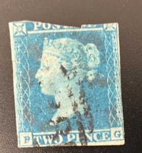 GB QV 1841 Zwei Pfennig blaue Briefmarke - - Briefe PG - Bild 1 von 3