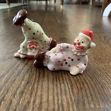 Flambro Vintage Porcelain Ceramic Christmas Clown Figurines Set of 2 Santa Hats