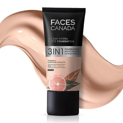 Faces Canada 3 In 1 All Day Hydra Matte Foundation 25ml, Rose ivory. free shipp - Image 1 of 4