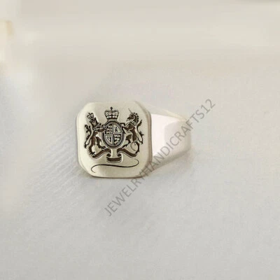 Coat of Arms Ring 925 Sterling Silver Men's Signet Ring Family Crest Unique Ring - Image 1 of 3