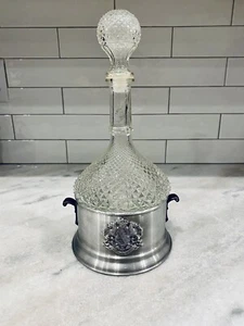Vintage Custom Cut Glass Wine Decanter & Pewter Ice Bucket “Providentiae Memor” - Picture 1 of 6