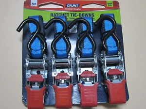 grunt ratchet tiedowns, 25mm wide x 3m long, 350Kg limit, 4x pack, hook end - Picture 1 of 8