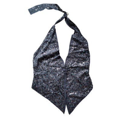 147€ Sequin Silk Halter Top Asymmetric brand Patrizia Pepe sz S / IT sz 42 NEW! - Image 1 of 4