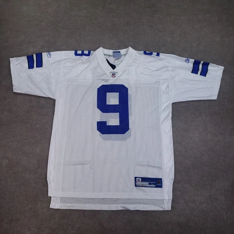 Tony Romo Dallas Cowboys Jersey Men Size Large White Blue #9 NFL Football Reebok Cover