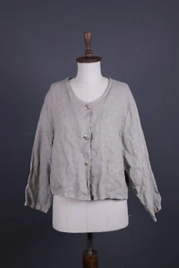 SARAH SANTOS Gray 100% Linen Long Sleeve Lagenlook Blouse Shirt Size M - Picture 1 of 13