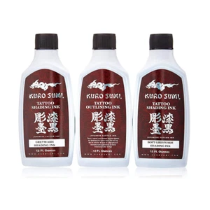 Kuro Sumi Grey Wash Tattoo Ink Set 12oz - Greywash Shading + Lining Inks (x3) - Picture 1 of 6
