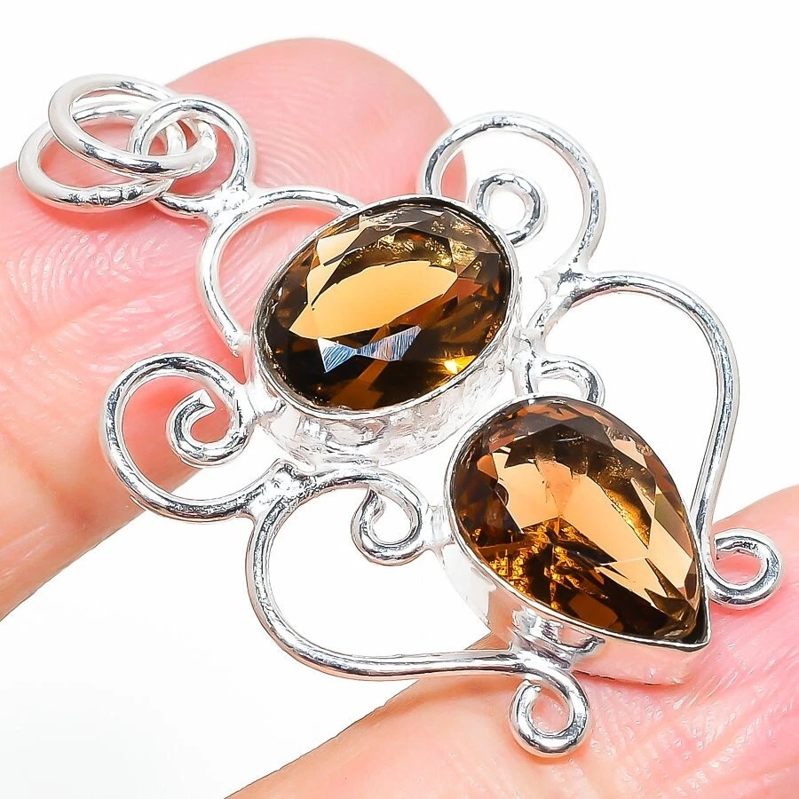 Colgante de joyería de plata de ley 925 hecho a mano con piedras preciosas de granate de hessonita tamaño 1,6" Foto 1 de 1