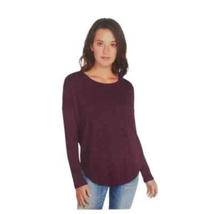 Buffalo David Bitton Top Shirt Women's Size S Crew Neck Ribbed Sleeve Burgundy - Picture 1 of 3