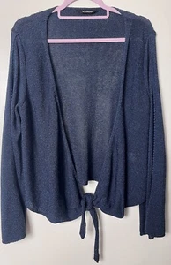KALEIDOSCOPE Dark Blue Open Knit Front Tie Cardigan Size UK 16 - Picture 1 of 5