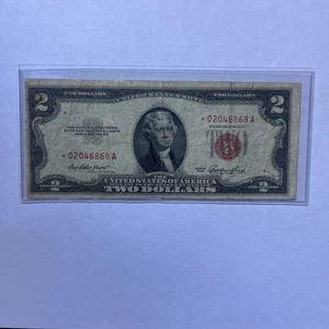 U.S. $2 Bill Red Seal Star Note, Series 1953, Used, Okay Condition - Picture 1 of 2