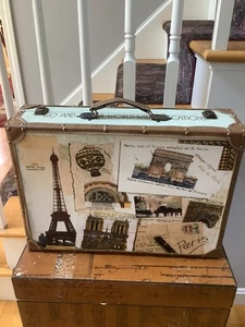 Antique Vintage Hand Decorative Paris Attractions Wooden Suitcase - Picture 1 of 13