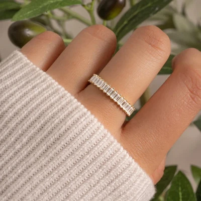 2CT Lab Created Baguette Diamond Eternity Band Statement Promise Minimalist Ring - Image 1 of 4
