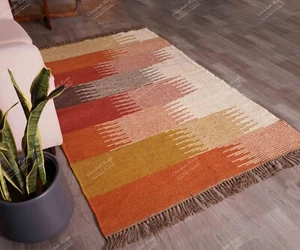 Wool & Jute Flat-Weave Hand-Crafted Modern Rug Entryway Decor Wool Jute Rugs - Picture 1 of 10